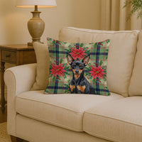 Black and Tan Miniature Pinscher Christmas PoinsettIas Throw Pillow