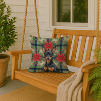 Black and Tan Miniature Pinscher Christmas PoinsettIas Throw Pillow