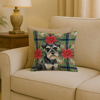 Black & Silver Miniature Schnauzer Christmas PoinsettIas Throw Pillow