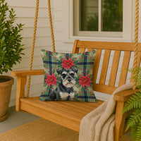 Black & Silver Miniature Schnauzer Christmas PoinsettIas Throw Pillow