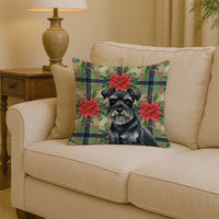 Black Miniature Schnauzer Christmas PoinsettIas Throw Pillow