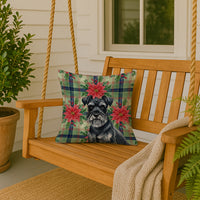 Black Miniature Schnauzer Christmas PoinsettIas Throw Pillow