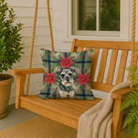 Miniature Schnauzer Christmas PoinsettIas Throw Pillow