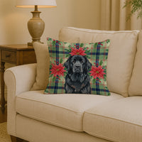 Black Newfoundland Christmas PoinsettIas Throw Pillow