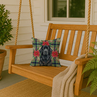 Black Newfoundland Christmas PoinsettIas Throw Pillow