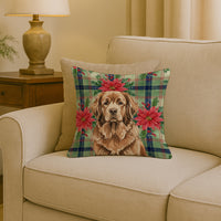 Brown Newfoundland Christmas PoinsettIas Throw Pillow