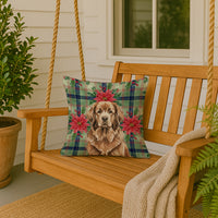 Brown Newfoundland Christmas PoinsettIas Throw Pillow