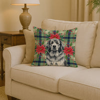 Gray Newfoundland Christmas PoinsettIas Throw Pillow