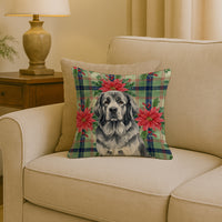 Gray Newfoundland Christmas PoinsettIas Throw Pillow