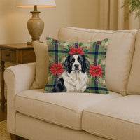 Landseer Newfoundland Christmas PoinsettIas Throw Pillow