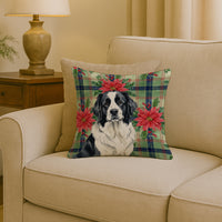 Landseer Newfoundland Christmas PoinsettIas Throw Pillow