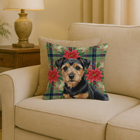 Black and Tan Norfolk Terrier Christmas PoinsettIas Throw Pillow