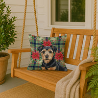 Black and Tan Norfolk Terrier Christmas PoinsettIas Throw Pillow