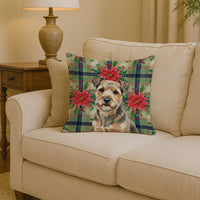 Grizzle and Tan Norfolk Terrier Christmas PoinsettIas Throw Pillow
