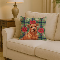 Red Norfolk Terrier Christmas PoinsettIas Throw Pillow