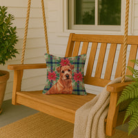Red Norfolk Terrier Christmas PoinsettIas Throw Pillow