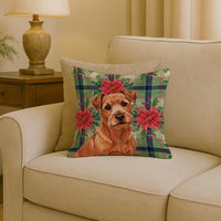 Red Norfolk Terrier Christmas PoinsettIas Throw Pillow
