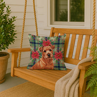 Red Norfolk Terrier Christmas PoinsettIas Throw Pillow