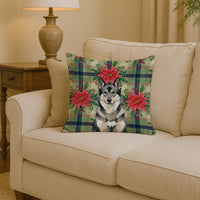 Norwegian Elkhound Christmas PoinsettIas Throw Pillow