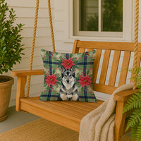 Norwegian Elkhound Christmas PoinsettIas Throw Pillow