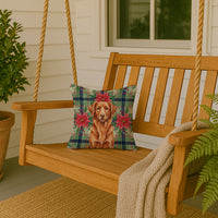 Copper Nova Scotia Duck Tolling Retriever Christmas PoinsettIas Throw Pillow