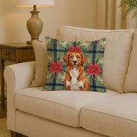 Orange Nova Scotia Duck Tolling Retriever Christmas PoinsettIas Throw Pillow