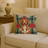 Orange Nova Scotia Duck Tolling Retriever Christmas PoinsettIas Throw Pillow