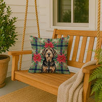 Black and Tan Otterhound Christmas PoinsettIas Throw Pillow
