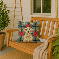 Wheaten and Tan Otterhound Christmas PoinsettIas Throw Pillow