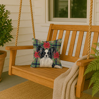 Black and White Papillon Christmas PoinsettIas Throw Pillow
