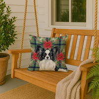 Black and White Papillon Christmas PoinsettIas Throw Pillow