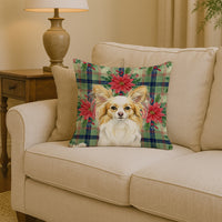 Lemon and White Papillon Christmas PoinsettIas Throw Pillow