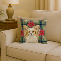 Lemon and White Papillon Christmas PoinsettIas Throw Pillow
