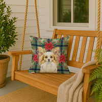 Lemon and White Papillon Christmas PoinsettIas Throw Pillow
