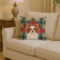 White with Red Papillon Christmas PoinsettIas Throw Pillow