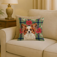 White with Red Papillon Christmas PoinsettIas Throw Pillow