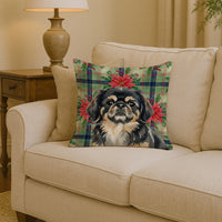 Black and Tan Pekingese Christmas PoinsettIas Throw Pillow