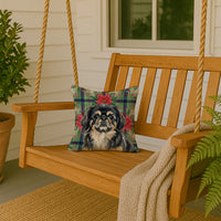 Black and Tan Pekingese Christmas PoinsettIas Throw Pillow