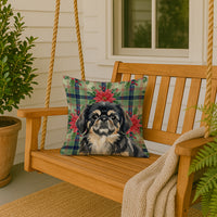 Black and Tan Pekingese Christmas PoinsettIas Throw Pillow