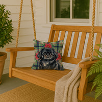 Black Pekingese Christmas PoinsettIas Throw Pillow
