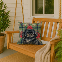 Black Pekingese Christmas PoinsettIas Throw Pillow
