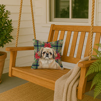 Fawn Pekingese Christmas PoinsettIas Throw Pillow