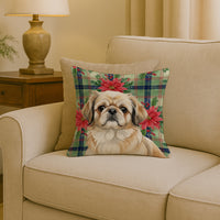 Fawn Pekingese Christmas PoinsettIas Throw Pillow