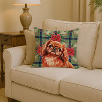 Red Pekingese Christmas PoinsettIas Throw Pillow
