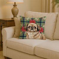 Sable Pekingese Christmas PoinsettIas Throw Pillow