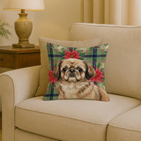 Sable Pekingese Christmas PoinsettIas Throw Pillow