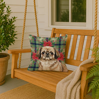 Sable Pekingese Christmas PoinsettIas Throw Pillow