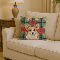 Corgi Christmas PoinsettIas Throw Pillow