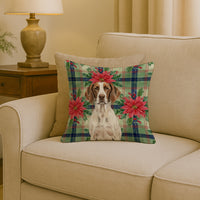Liver and White Pointer Christmas PoinsettIas Throw Pillow