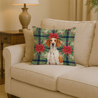 Orange and White Pointer Christmas PoinsettIas Throw Pillow